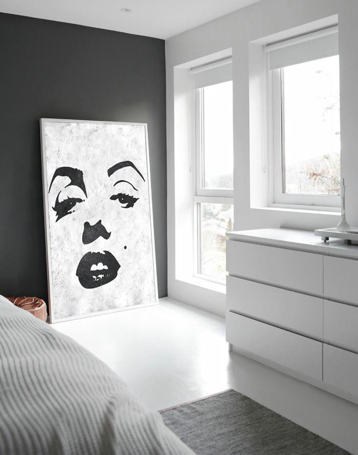 Hand Painted Original Art,Black And White Minimal Painting On Canvas - Hand Painted Original Art